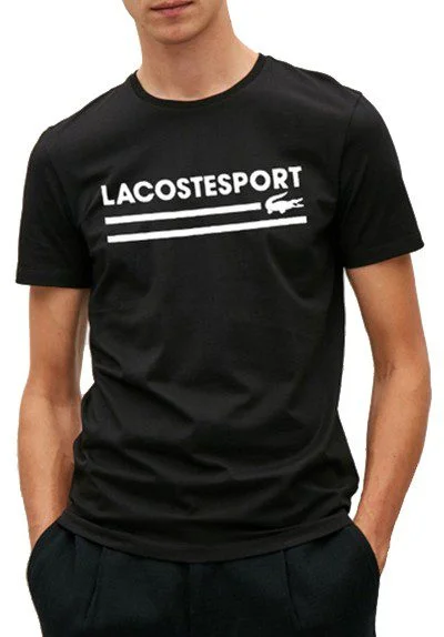 לקוסט-LACSOTE TSHIRT DESGIN MEN SHORT - Black & White Logo – תמונה 2
